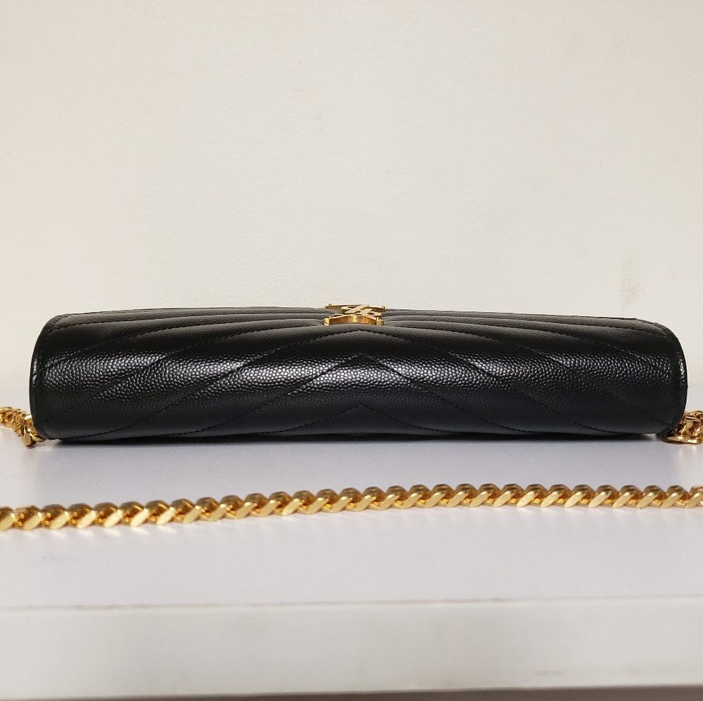 YSL Classic Cassandre Chain Wallet In Grain De Poudre Leather - Picture 4 of 6